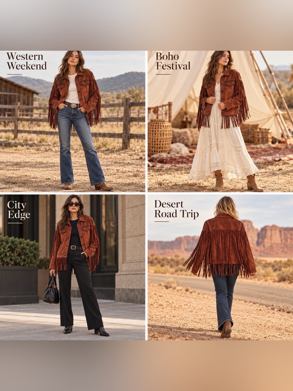 Juicy Couture Rust Faux Suede Fringe Jacket NWT L Western Boho Trucker Style